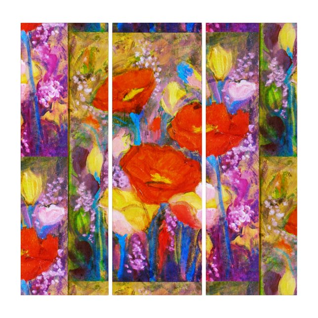 Remembrance Red Poppies Yellow Background Triptych (Front)