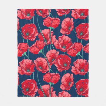Remembrance Red Poppy Field Floral Pattern Fleece Blanket by AllAboutPattern at Zazzle