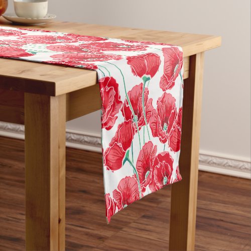 Remembrance red poppy field floral pattern short table runner