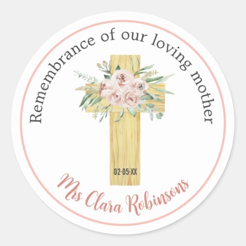 Remembrance Stickers with Cross Floral Pink
