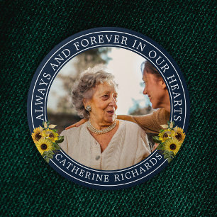 Remembrance Sunflower Florals Photo Memorial Button