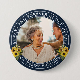 Remembrance Sunflower Florals Photo Memorial Button