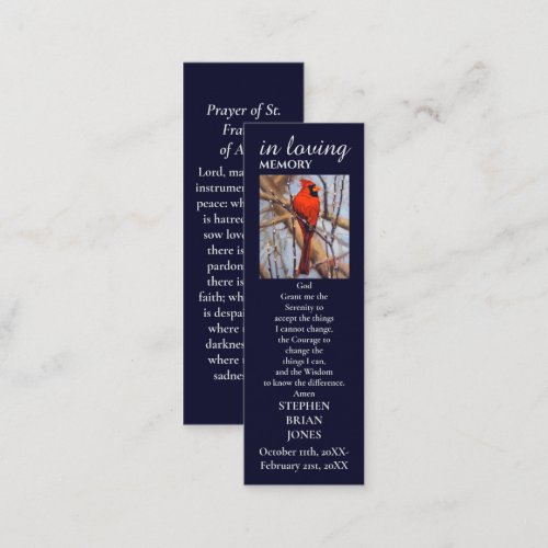 Remembrance Sympathy Cardinal Painting Prayer Calling Card