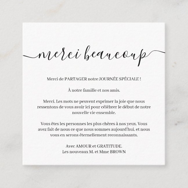 Remerciement Mariage Photo Personnalisée Thank Enclosure Card