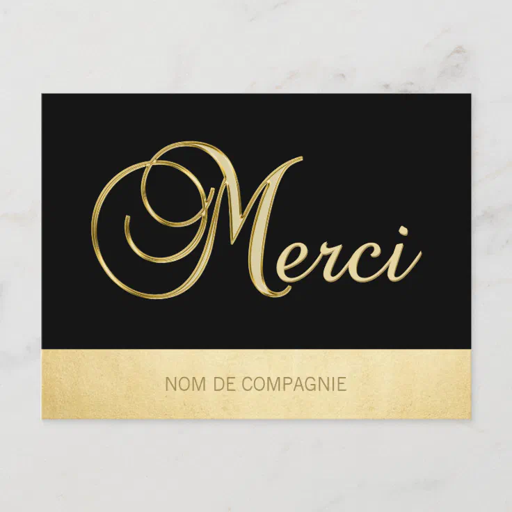 Remerciement MERCI Affaires Or Noir avec LOGO Postcard | Zazzle