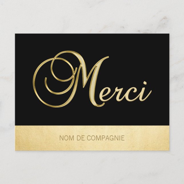 Remerciement MERCI Affaires Or Noir avec LOGO Postcard (Front)