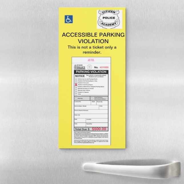 REMINDER ACCESSIBLE PARKING VIOLATION FINE MAGNETIC NOTEPAD (In Situ)