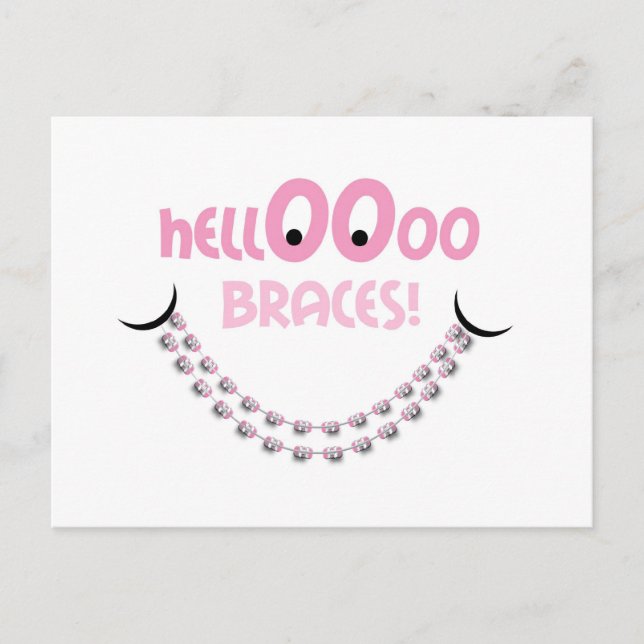 Reminder Orthodontic Appointment Hello Braces Pink Postcard (Front)