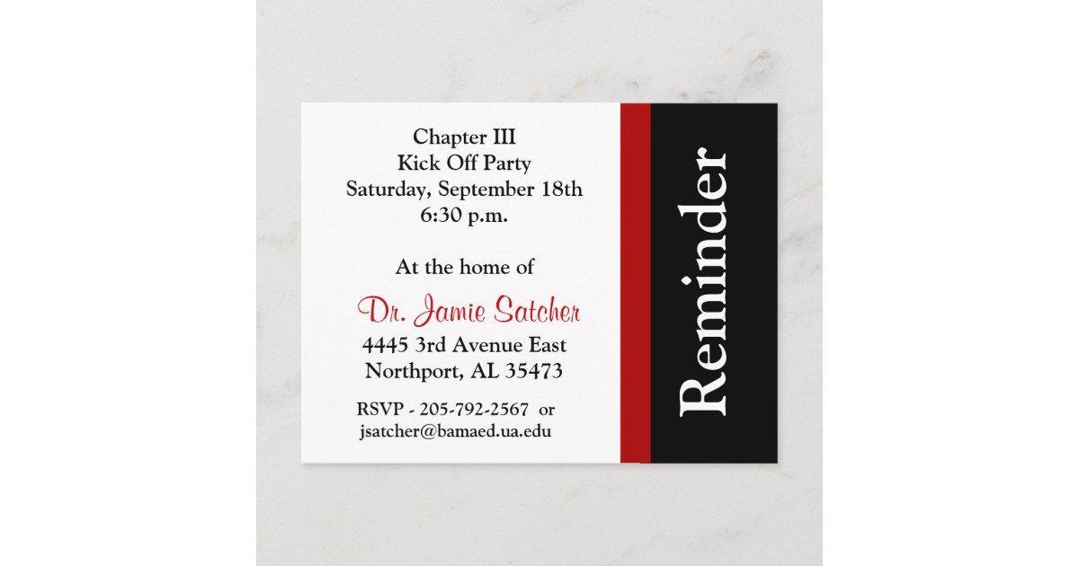 Reminder Post card5 Invitation Postcard