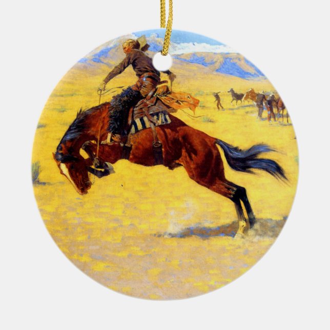 Remington Old West Horse and Cowboy Ceramic Ornament (Front)