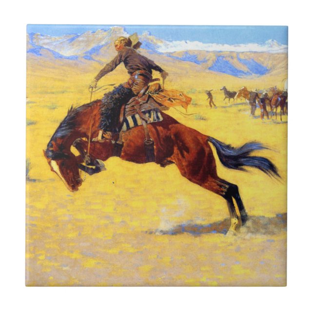 Remington Old West Horse and Cowboy Ceramic Tile (Front)