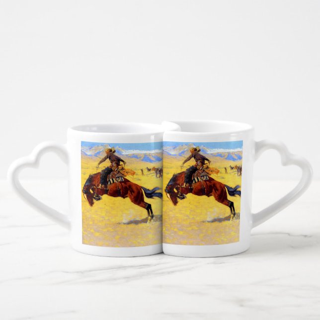 Remington Old West Horse and Cowboy Coffee Mug Set (Front Nesting)