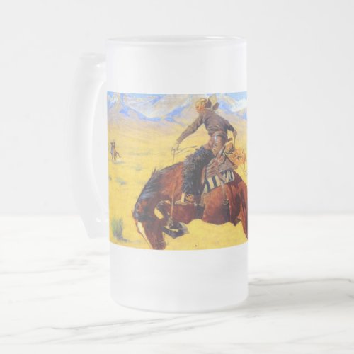 Remington Old West Horse and Cowboy Frosted Glass Beer Mug