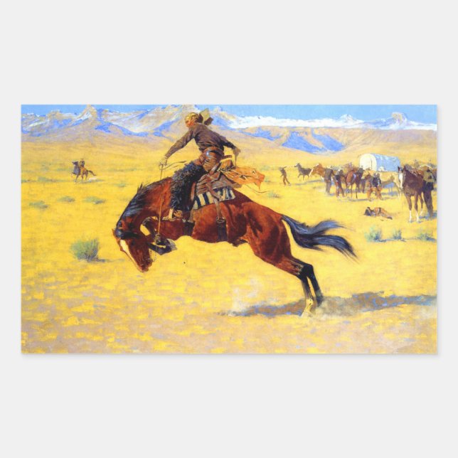 Remington Old West Horse and Cowboy Rectangular Sticker (Front)