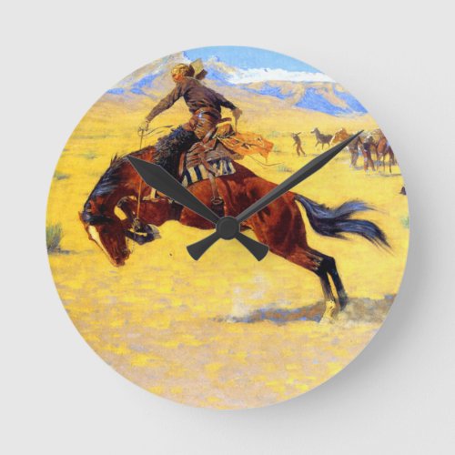 Remington Old West Horse and Cowboy Round Clock