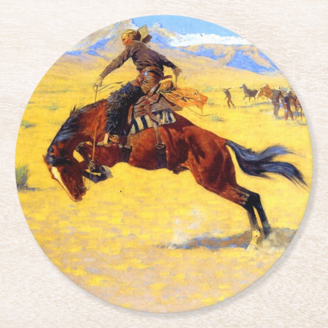 Remington Old West Horse and Cowboy Round Paper Coaster (Front)