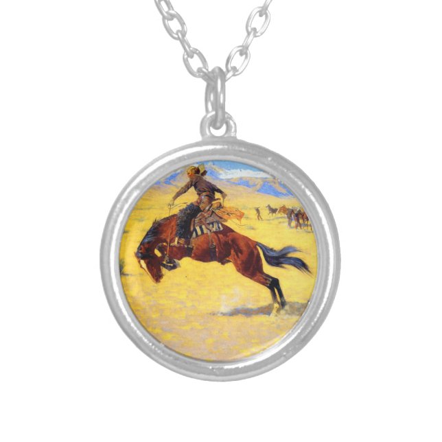 Remington Old West Horse and Cowboy Silver Plated Necklace (Front)