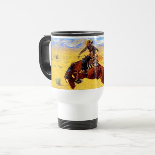 Remington Old West Horse and Cowboy Travel Mug (Front Left)