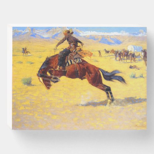 Remington Old West Horse and Cowboy Wooden Box Sign