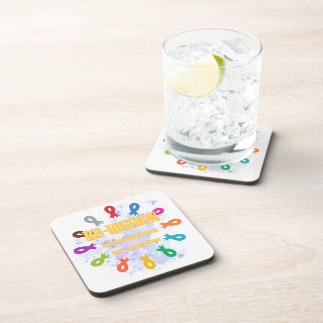 Remission cancer ribbons beverage coaster (Right Side)