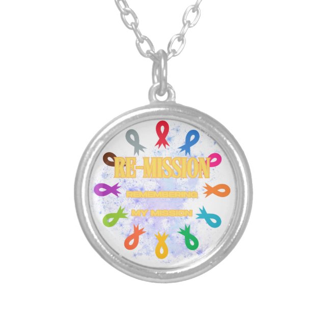 Remission cancer ribbons silver plated necklace (Front)