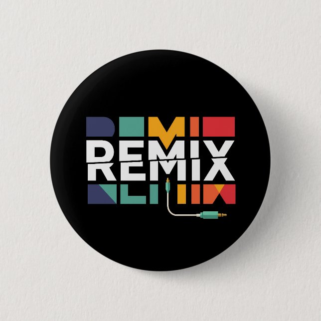 Remix Audio | DJ Music Retro Geometric Graphic Button (Front)