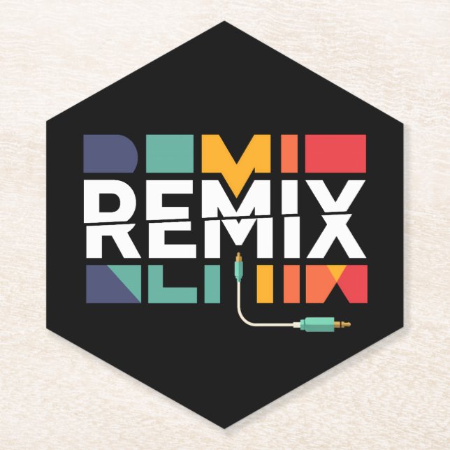 Remix Audio | DJ Music Retro Geometric Graphic Paper Coaster (Front)