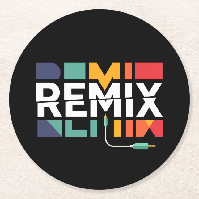Remix Audio | DJ Music Retro Geometric Graphic Round Paper Coaster (Front)