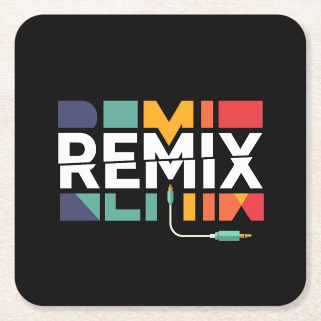 Remix Audio | DJ Music Retro Geometric Graphic Square Paper Coaster (Front)