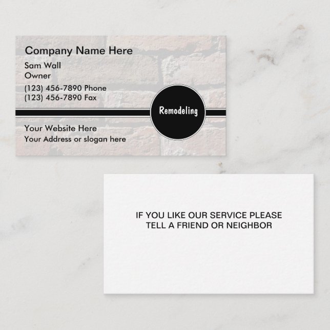 Remodeling Business Cards (Front/Back)