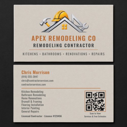 Remodeling Construction Contractor QR Code Business Card