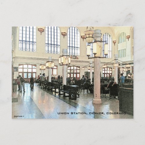 Remolded Lobby Of Union Station Denver CO Light Postcard