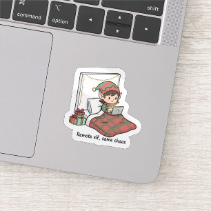 Remote Elf Chaos – Funny Christmas Work from Home Sticker