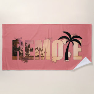 Remote Word Art Splash Palm Tree Silhouette Beach Towel