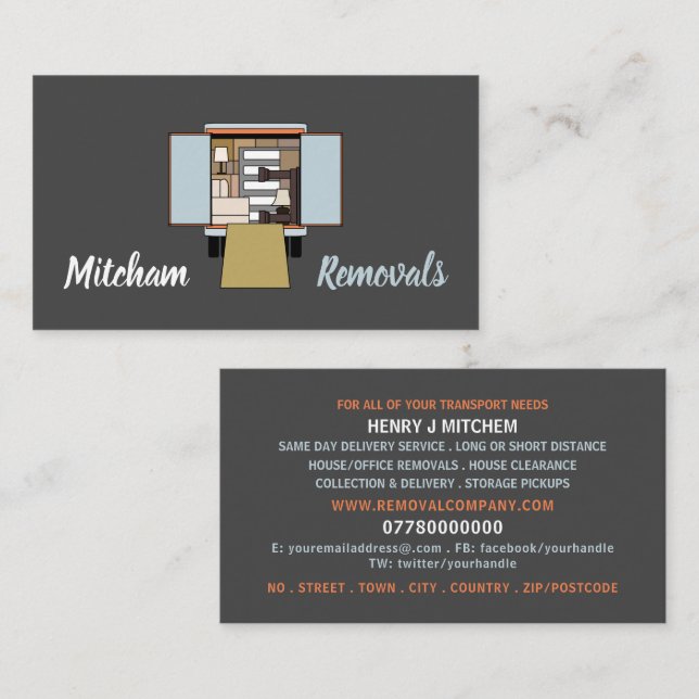 Removal Van Design, Removal Company Business Card (Front/Back)