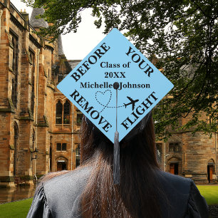 Remove Before Flight Blue Custom Name Airplane Graduation Cap Topper