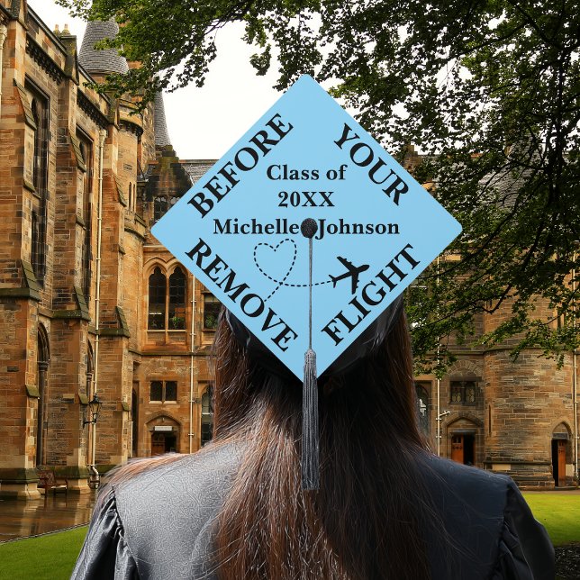 Remove Before Flight Blue Custom Name Airplane  Graduation Cap Topper (Creator Uploaded)