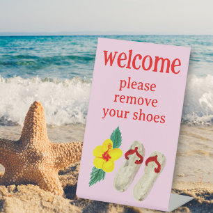 Remove Shoes Flip Flops Tropical Vacation Rental Pedestal Sign