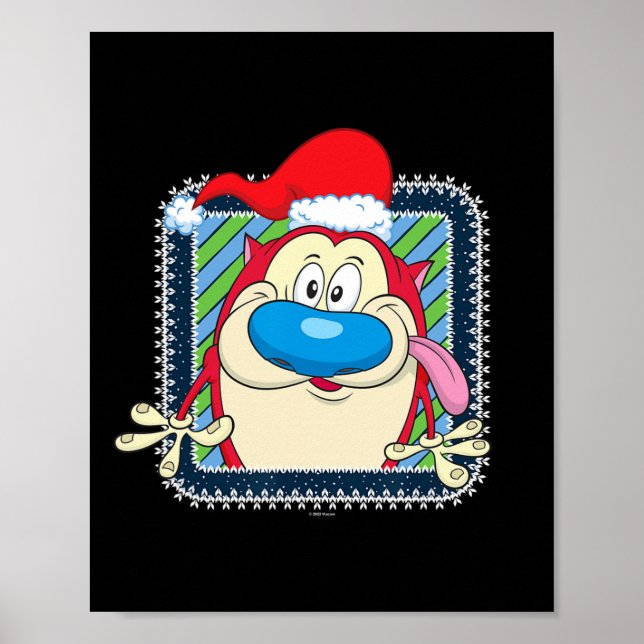 Ren And Stimpy Festive Christmas Santa Hat Stimpy  Poster (Front)