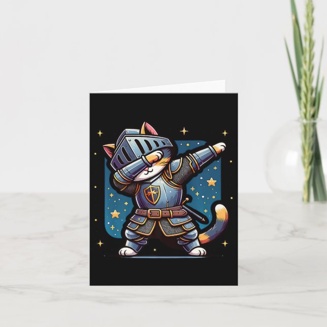Ren Faire Medieval Knight Dabbing Cat Kitten Funny Card (Front)