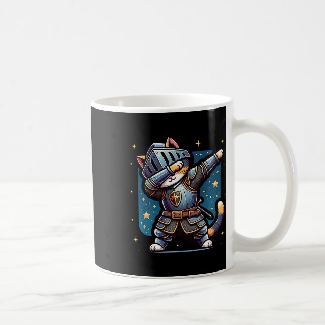 Ren Faire Medieval Knight Dabbing Cat Kitten Funny Coffee Mug (Right)