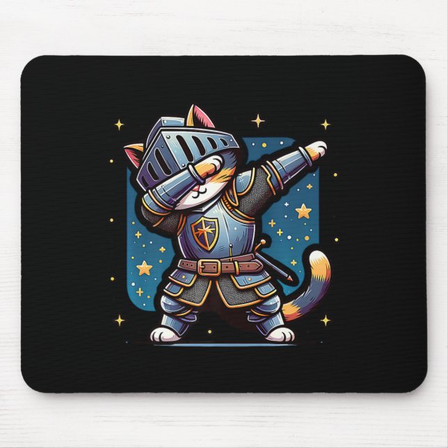 Ren Faire Medieval Knight Dabbing Cat Kitten Funny Mouse Pad (Front)
