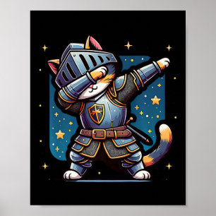 Ren Faire Medieval Knight Dabbing Cat Kitten Funny Poster