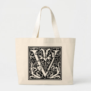 Renaissance Alphabet Letter V Totebag Large Tote Bag