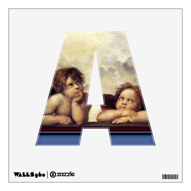 RENAISSANCE ANGEL A LETTER Winged Cherub Monogram Wall Decal (Front)
