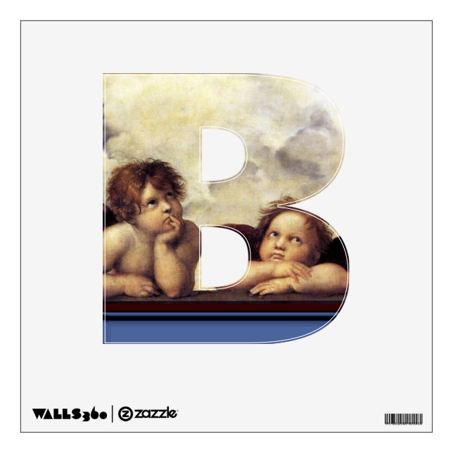 RENAISSANCE ANGEL A LETTER Winged Cherub Monogram Wall Sticker (Front)
