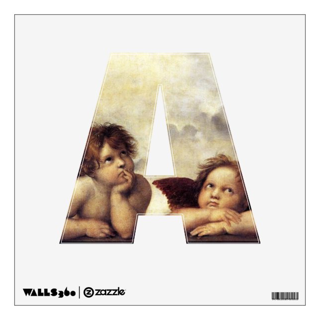 RENAISSANCE ANGEL A LETTER Winged Cherub Monogram Wall Sticker (Front)