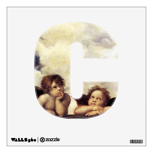 RENAISSANCE ANGEL C LETTER Winged Cherub Monogram Wall Decal (Front)