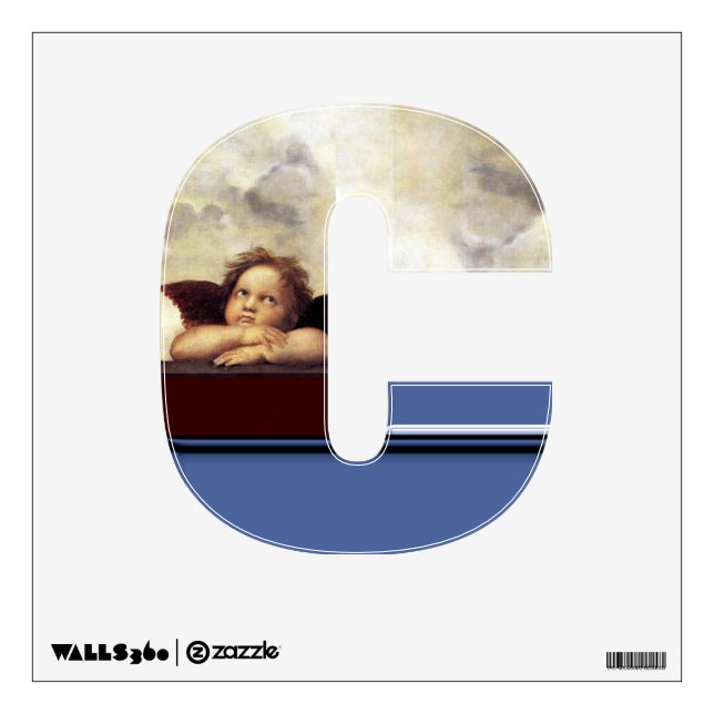 RENAISSANCE ANGEL C LETTER Winged Cherub Monogram Wall Sticker (Front)