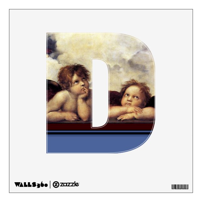 RENAISSANCE ANGEL D LETTER Winged Cherub Monogram Wall Decal (Front)